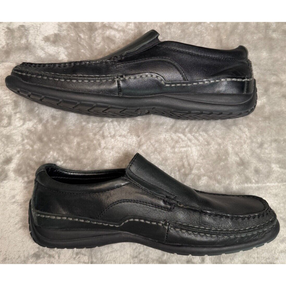 Skechers Collection Black Leather Slip On Square Toe Loafers Mens Size 8.5 Y2K - Picture 4 of 9